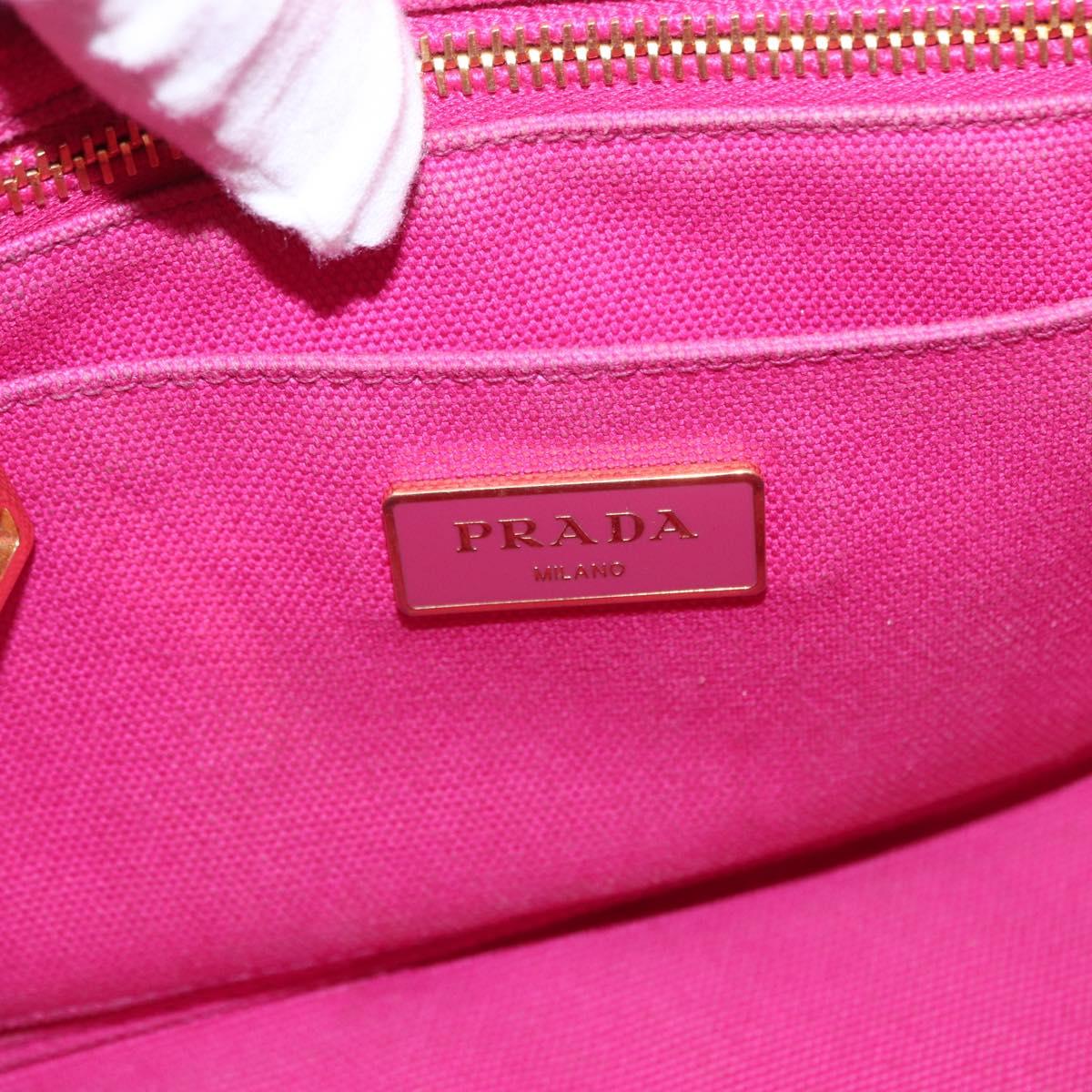 PRADA Canapa PM Hand Bag Canvas Pink Gold Auth ka913