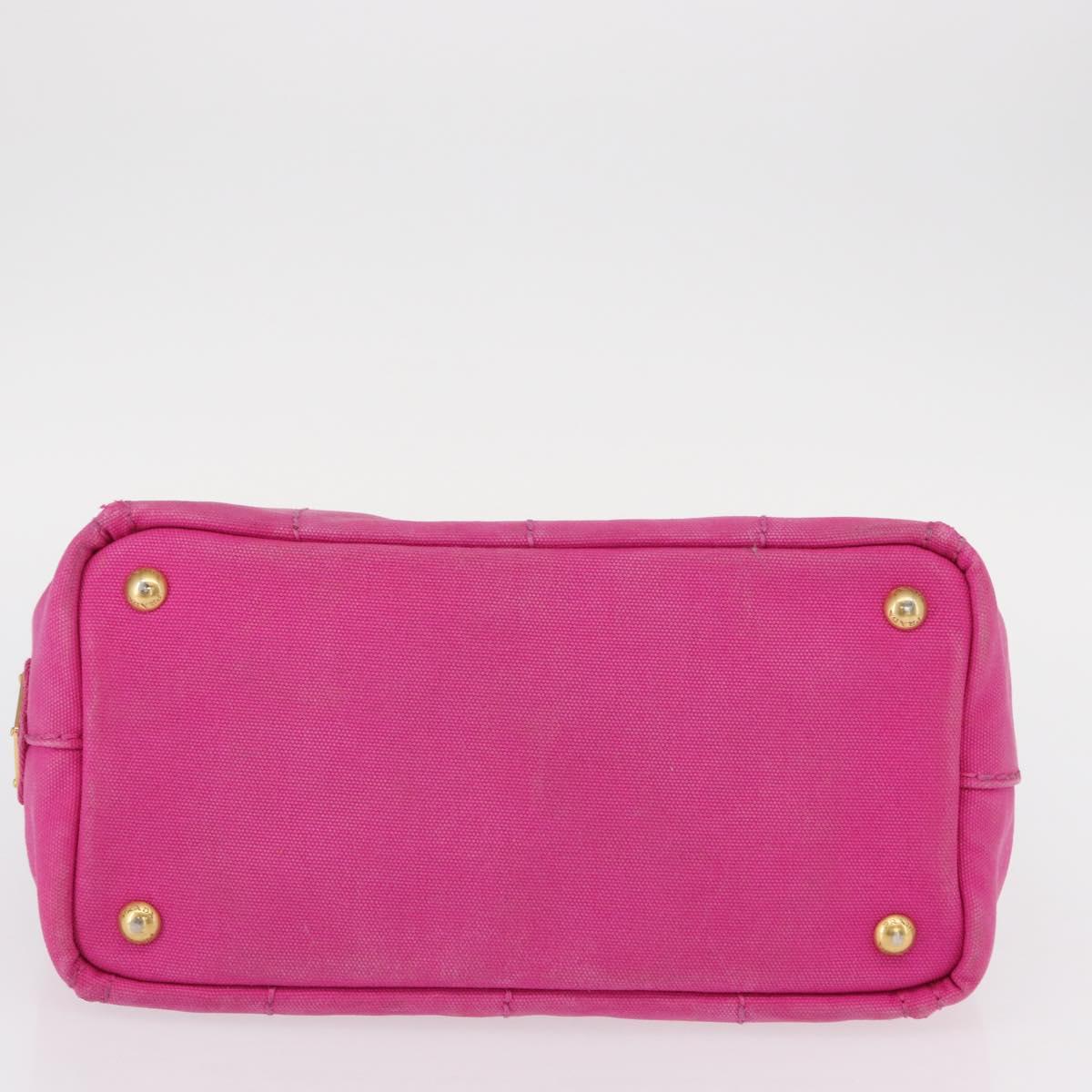 PRADA Canapa PM Hand Bag Canvas Pink Gold Auth ka913
