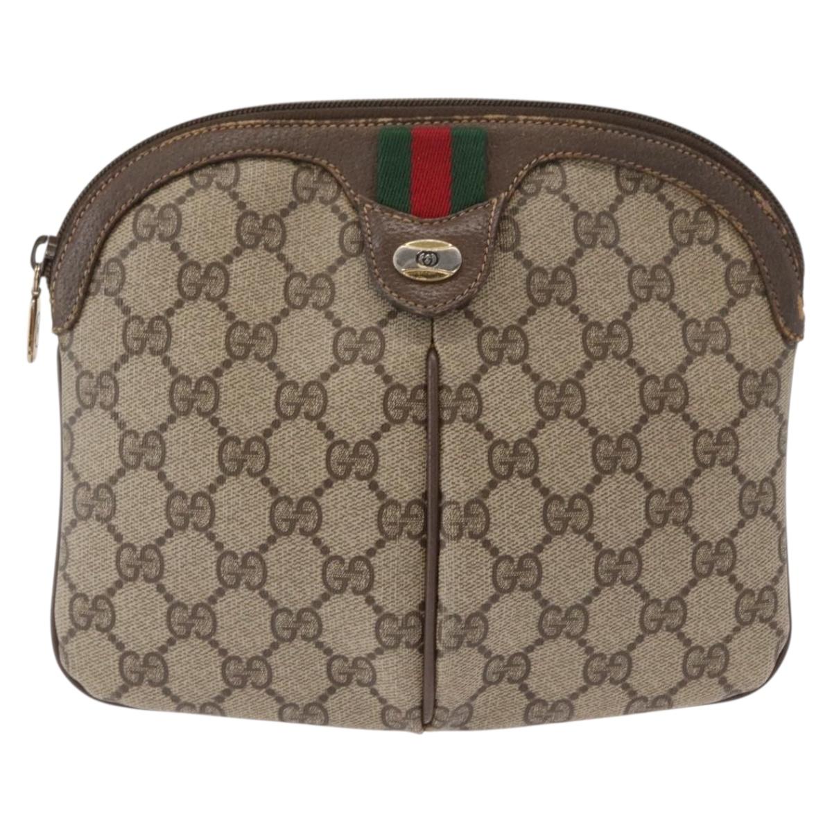 GUCCI GG Supreme Web Sherry Line Bag PVC Beige Gold 904 02 047 Auth ka922