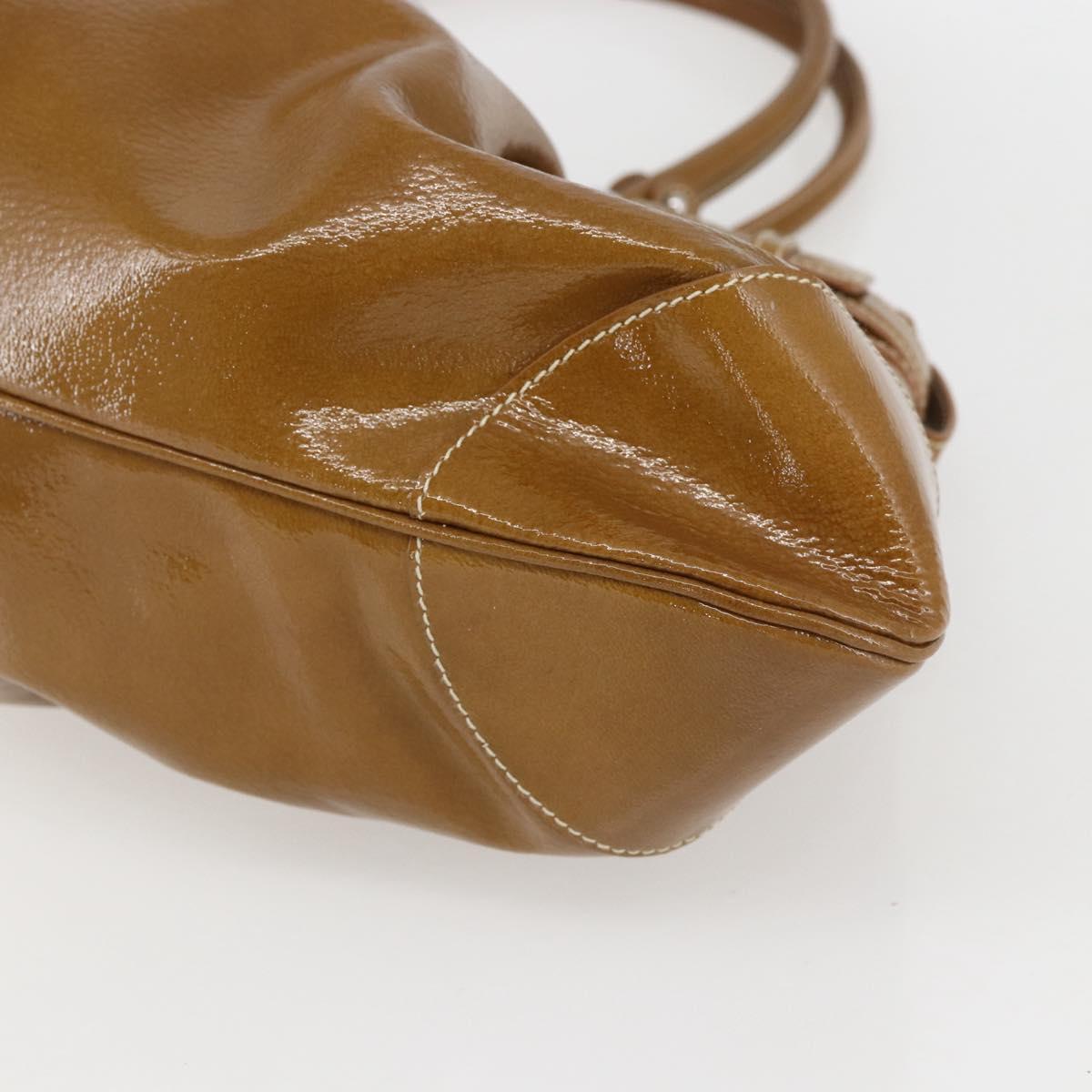 Salvatore Ferragamo Gancini Shoulder Bag Patent leather Brown Silver Auth ka928