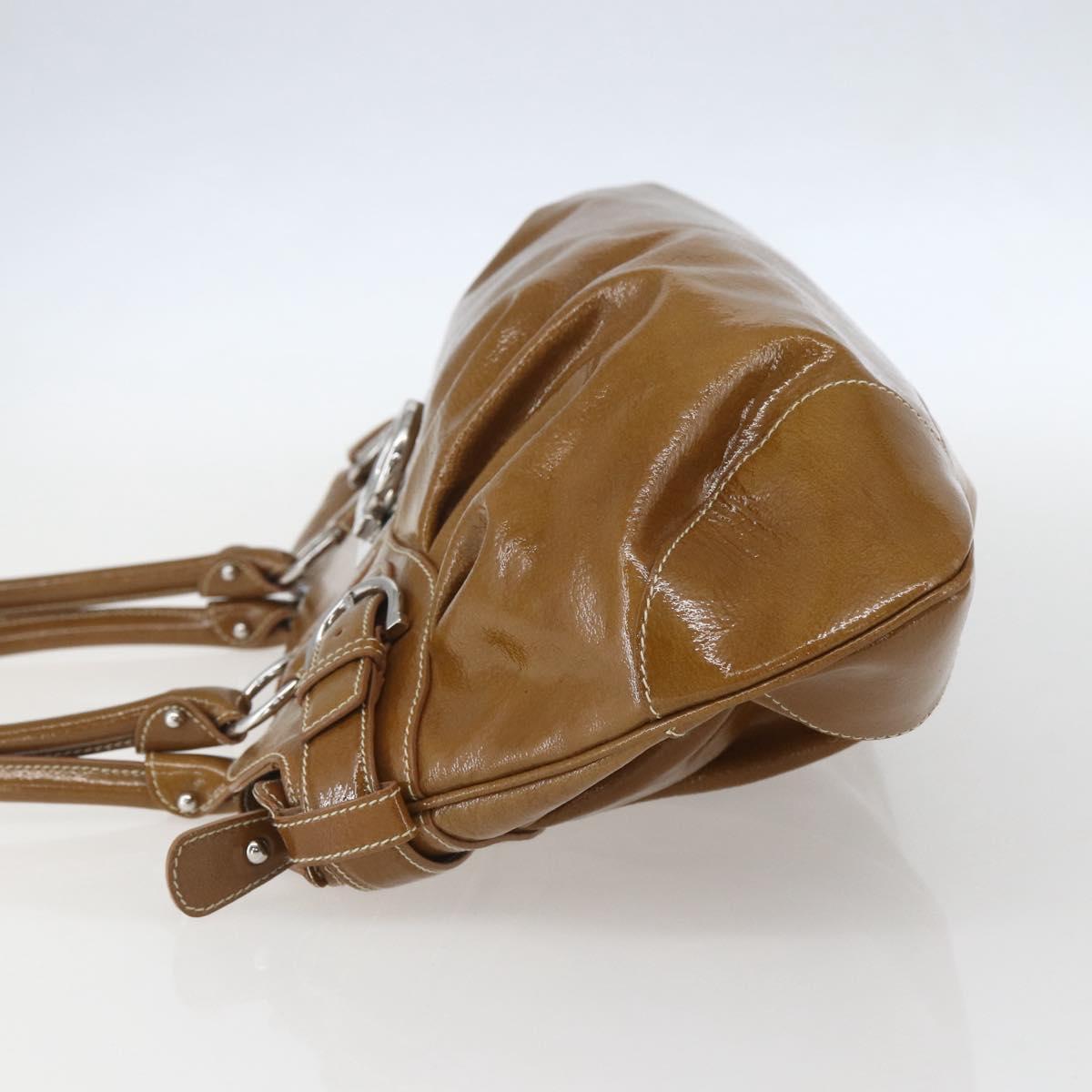 Salvatore Ferragamo Gancini Shoulder Bag Patent leather Brown Silver Auth ka928