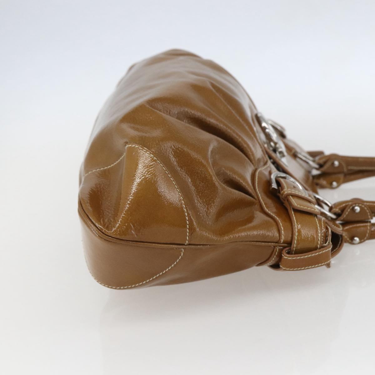 Salvatore Ferragamo Gancini Shoulder Bag Patent leather Brown Silver Auth ka928