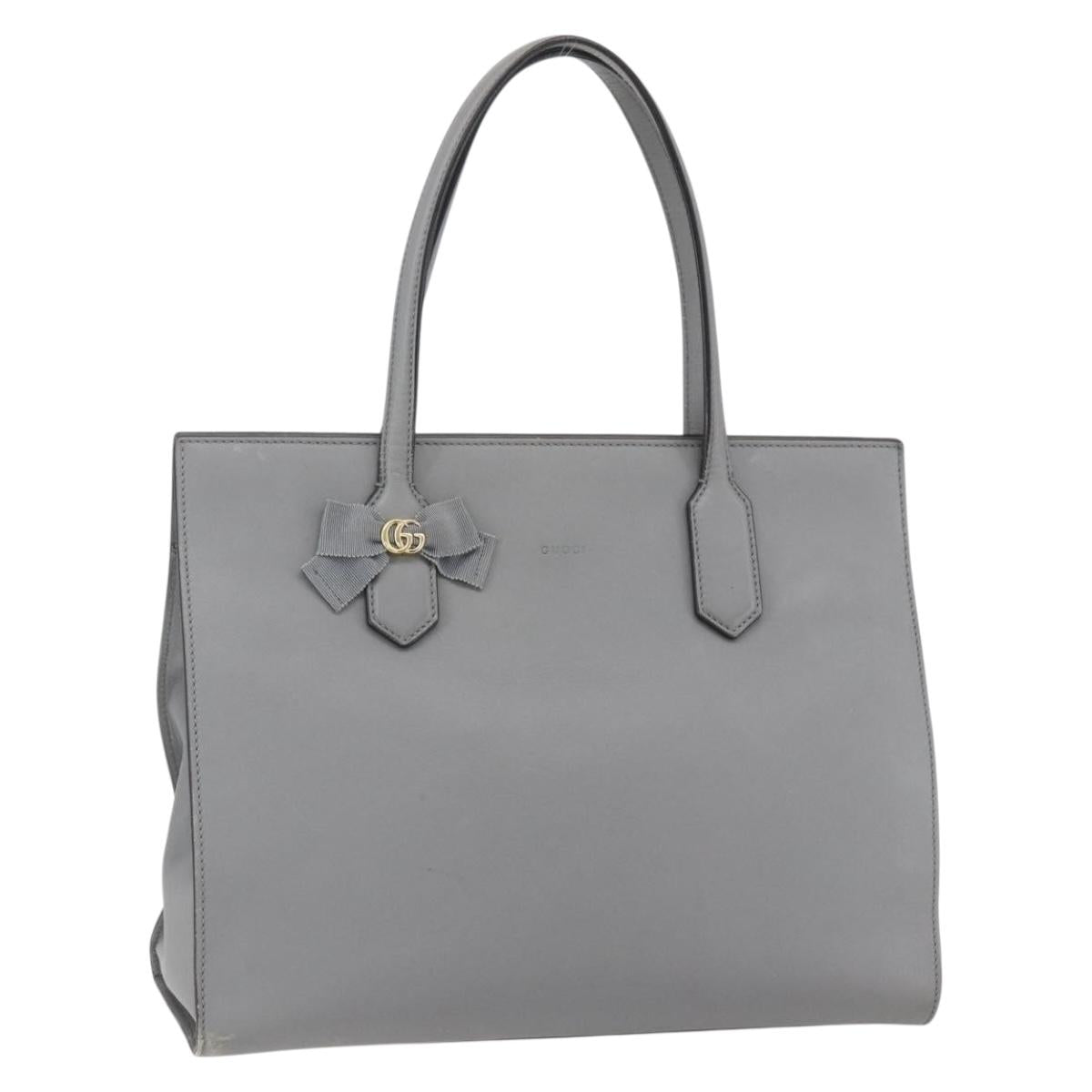 GUCCI Tote Bag Leather Gray Gold 440055 Auth ka948