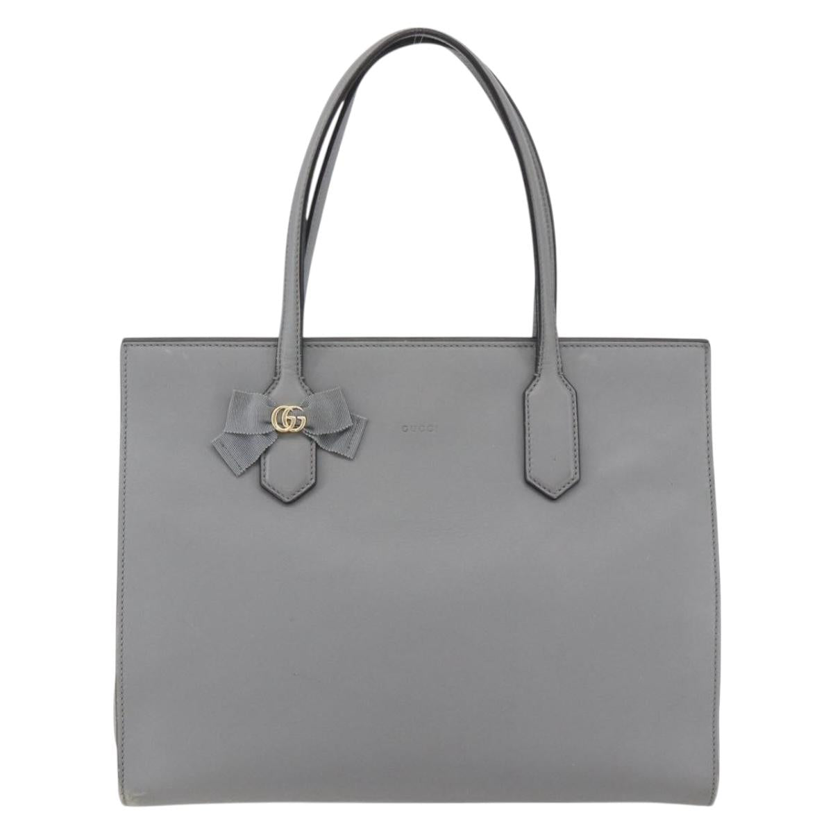 GUCCI Tote Bag Leather Gray Gold 440055 Auth ka948