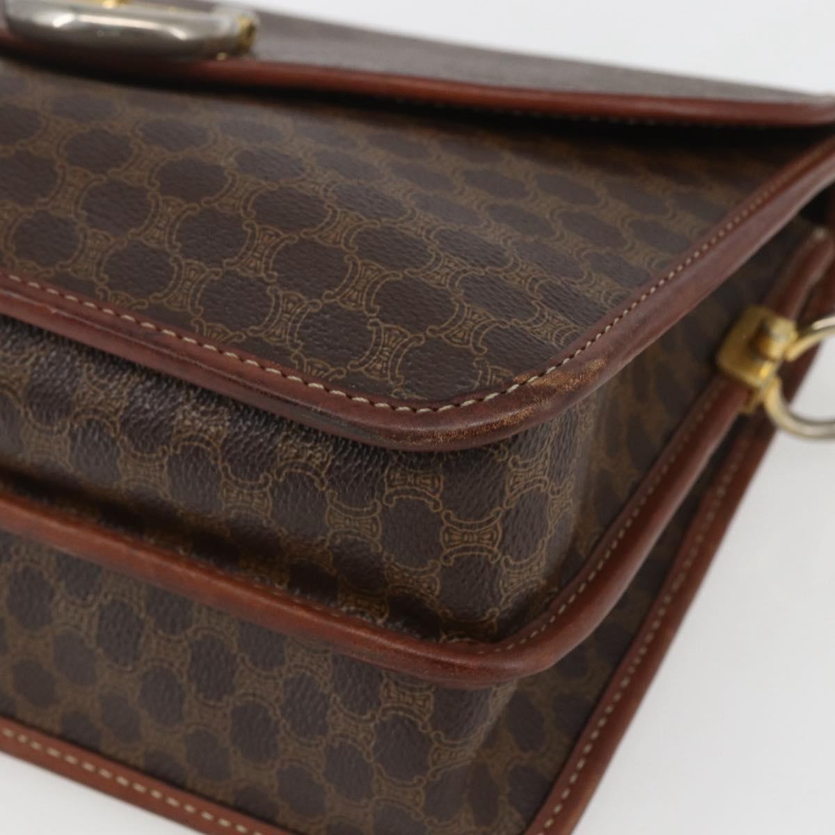 CELINE Macadam Canvas Shoulder Bag PVC Leather Brown Gold Auth ka975