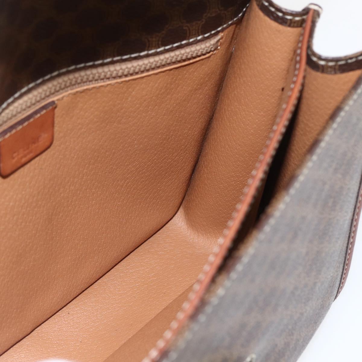 CELINE Macadam Canvas Shoulder Bag PVC Leather Brown Gold Auth ka975