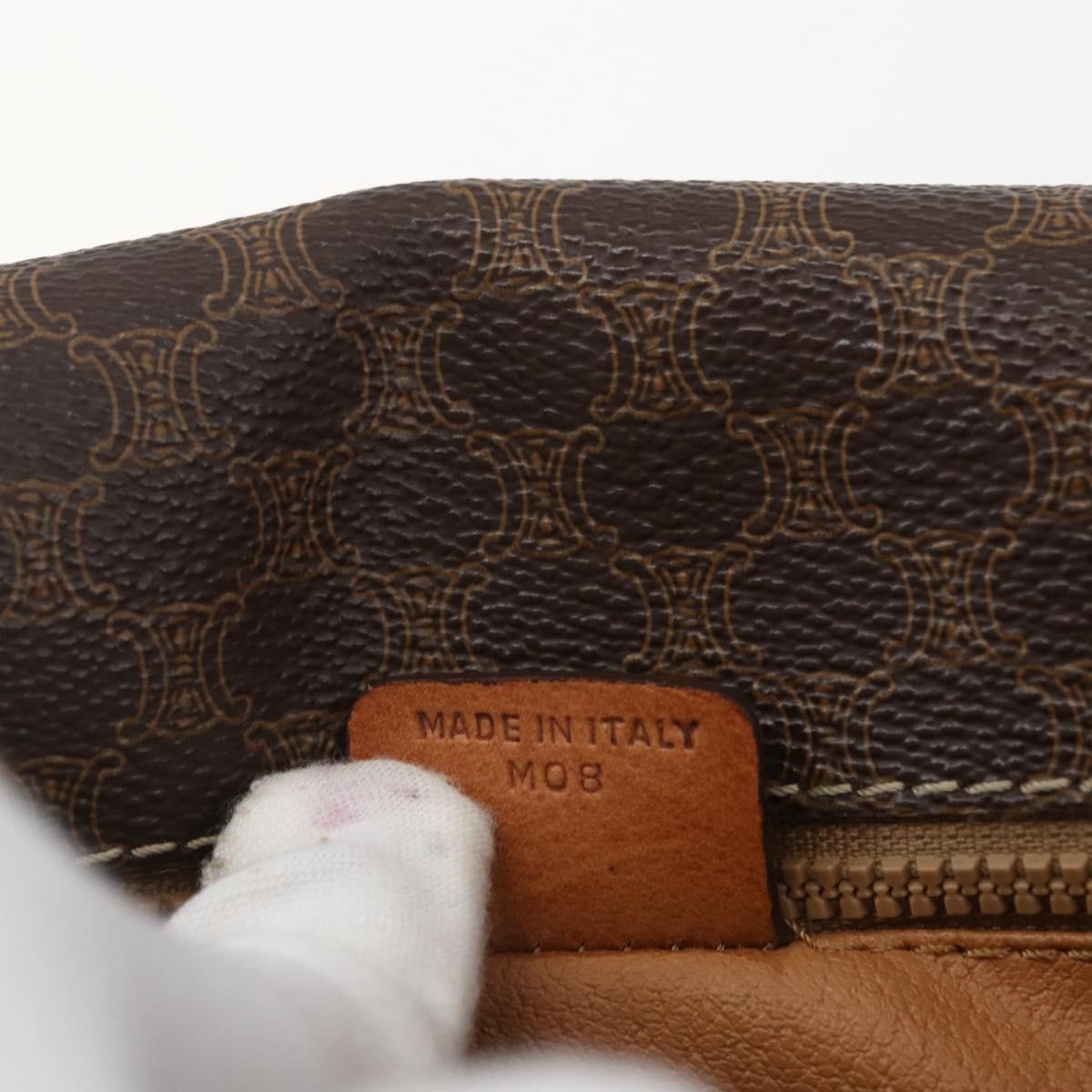 CELINE Macadam Canvas Shoulder Bag PVC Leather Brown Gold Auth ka975