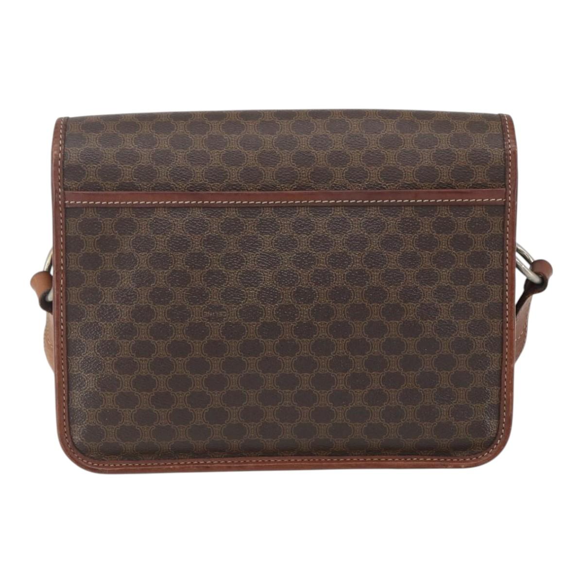 CELINE Macadam Canvas Shoulder Bag PVC Leather Brown Gold Auth ka975