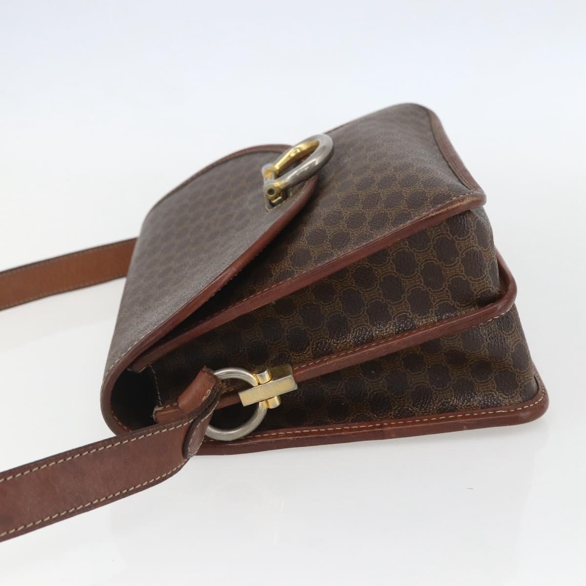 CELINE Macadam Canvas Shoulder Bag PVC Leather Brown Gold Auth ka975