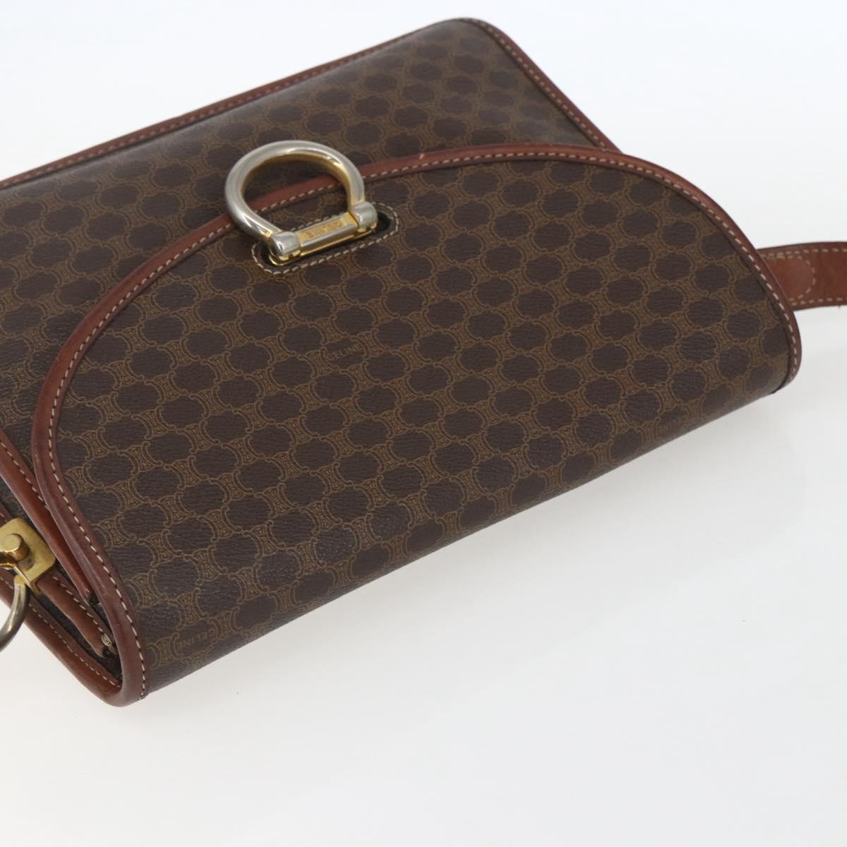 CELINE Macadam Canvas Shoulder Bag PVC Leather Brown Gold Auth ka975