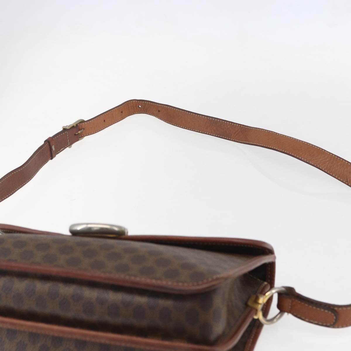 CELINE Macadam Canvas Shoulder Bag PVC Leather Brown Gold Auth ka975