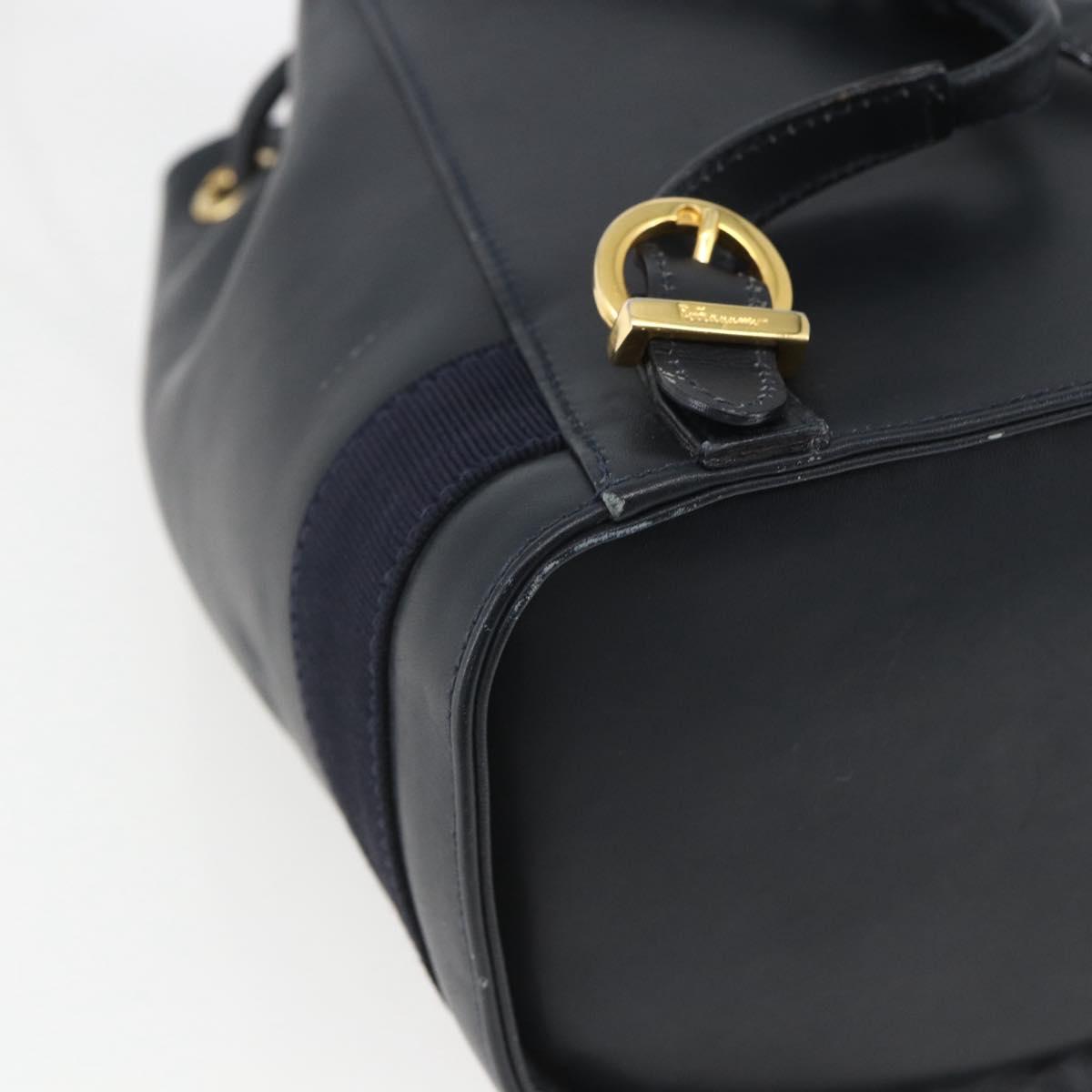 Salvatore Ferragamo Backpack Leather Navy Gold Auth ka976