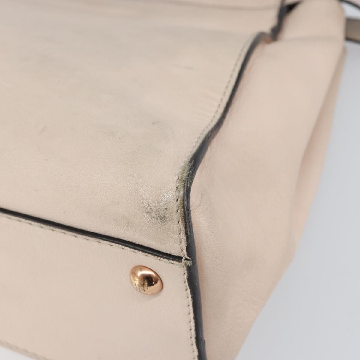 FENDI Hand Bag Leather Beige Gold Auth ka992