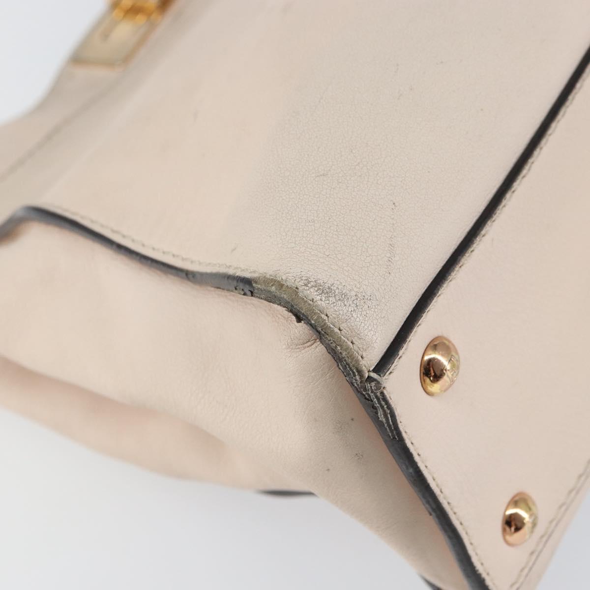 FENDI Hand Bag Leather Beige Gold Auth ka992