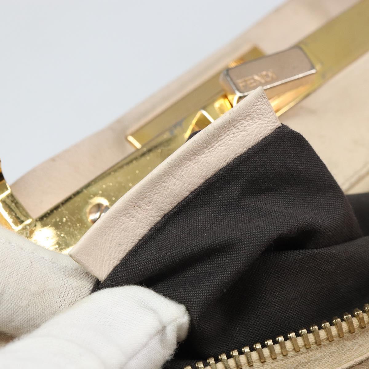 FENDI Hand Bag Leather Beige Gold Auth ka992