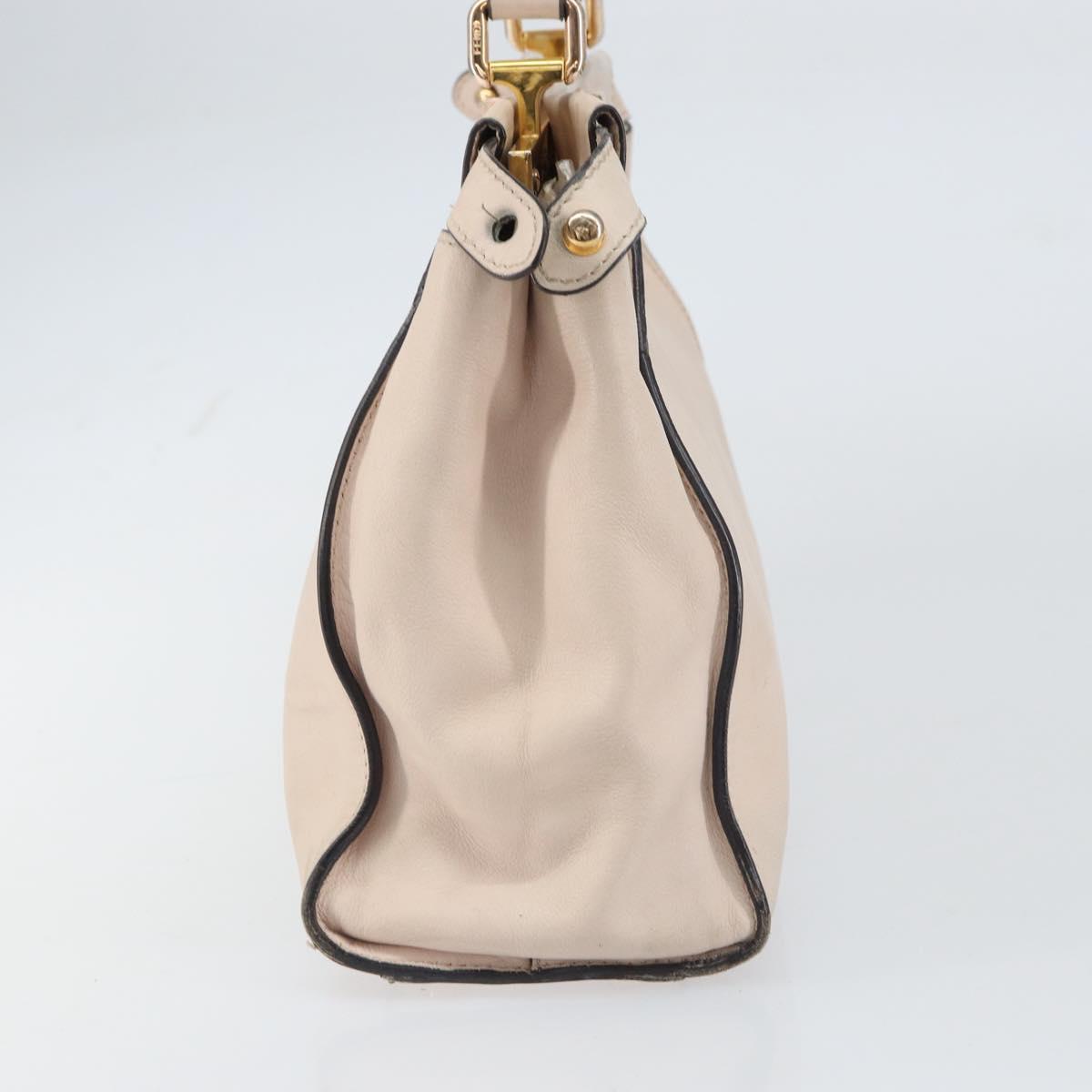 FENDI Hand Bag Leather Beige Gold Auth ka992