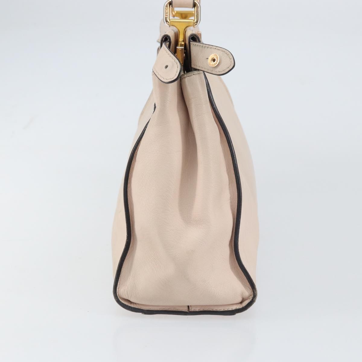 FENDI Hand Bag Leather Beige Gold Auth ka992
