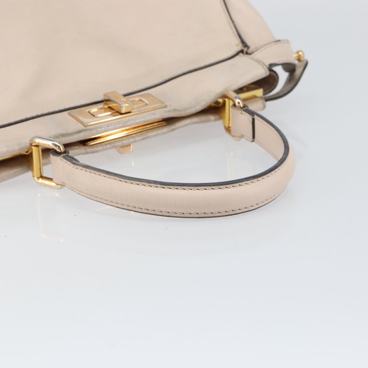 FENDI Hand Bag Leather Beige Gold Auth ka992