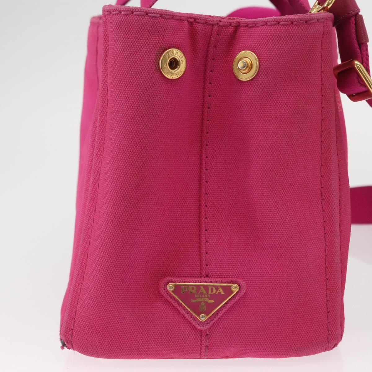 PRADA Canapa PM Hand Bag Canvas 2way Pink Gold Auth ka996