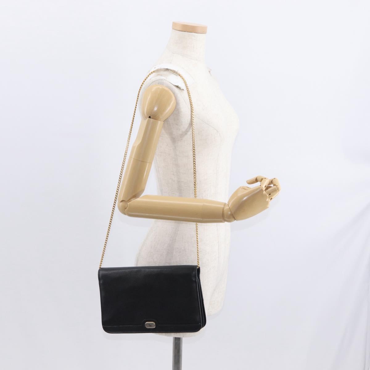 Christian Dior Chain Shoulder Bag Leather Black Gold Auth ka999