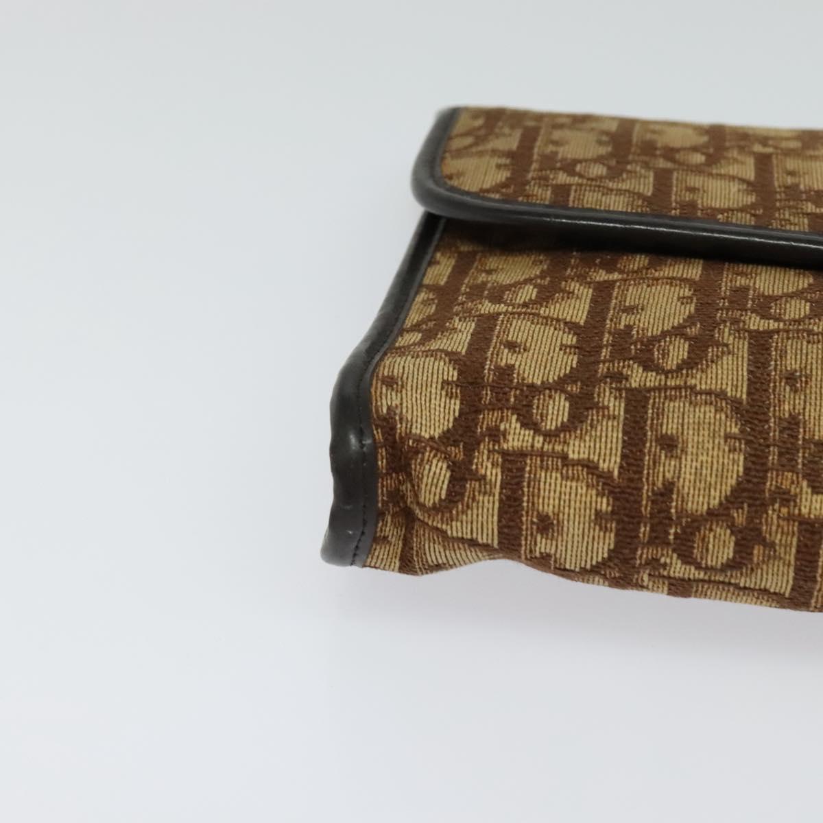 Christian Dior Trotter Canvas Chain Shoulder Bag Brown Gold Auth KD047