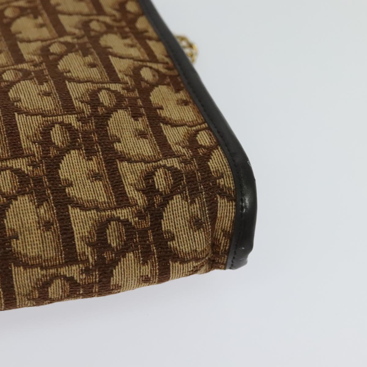 Christian Dior Trotter Canvas Chain Shoulder Bag Brown Gold Auth KD047