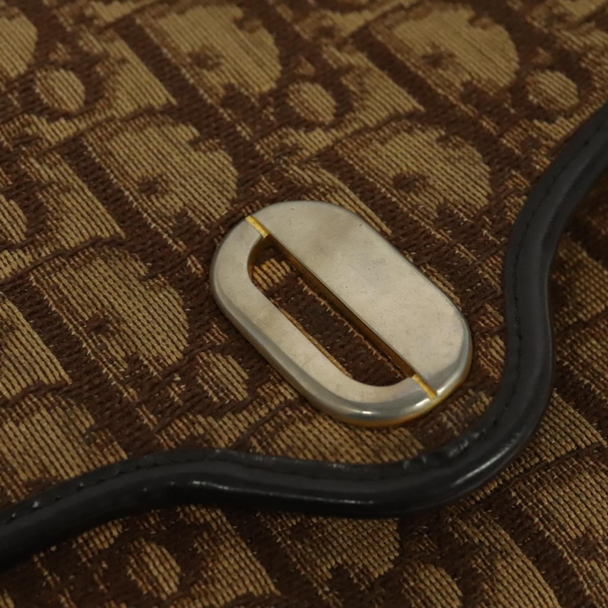 Christian Dior Trotter Canvas Chain Shoulder Bag Brown Gold Auth KD047