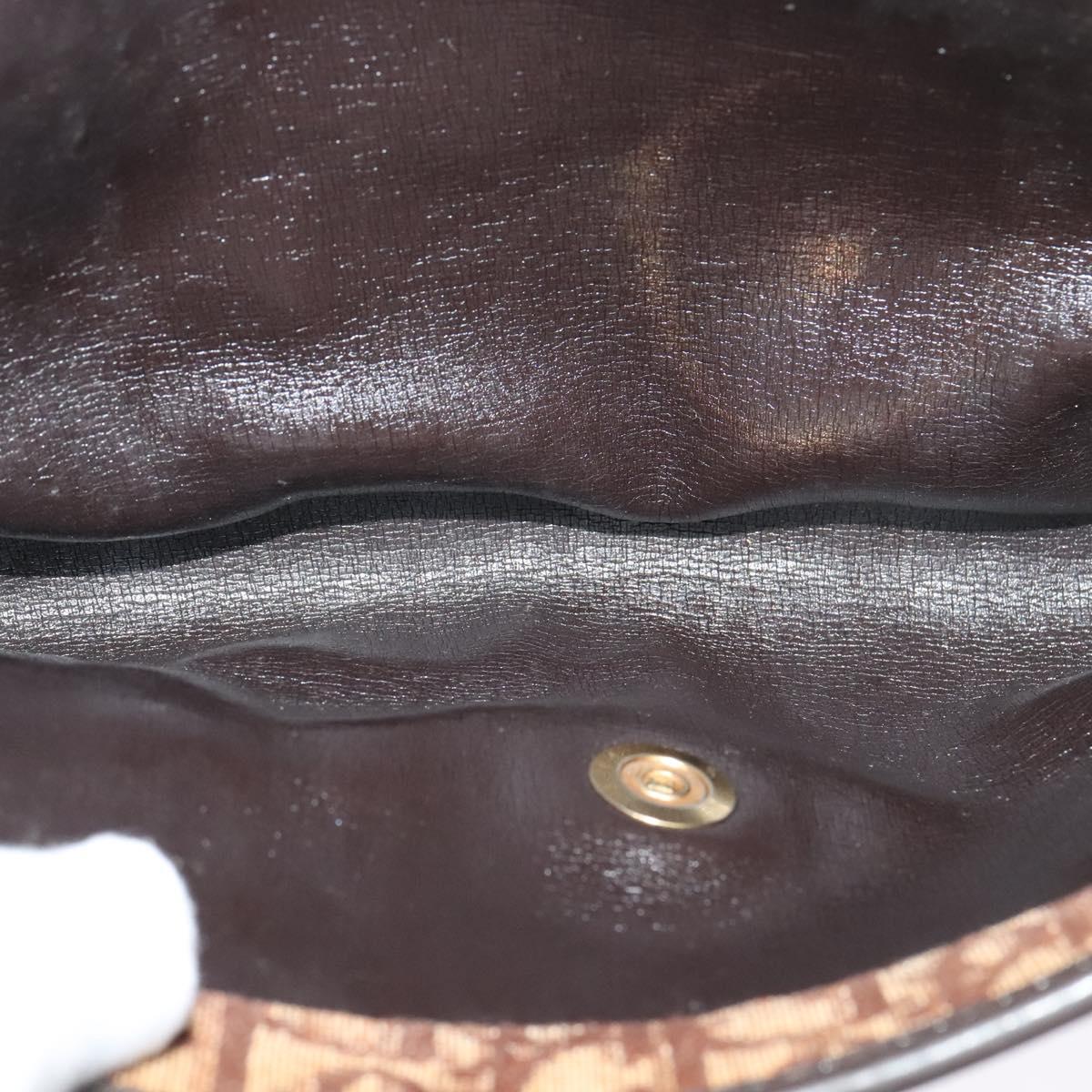 Christian Dior Trotter Canvas Chain Shoulder Bag Brown Gold Auth KD047