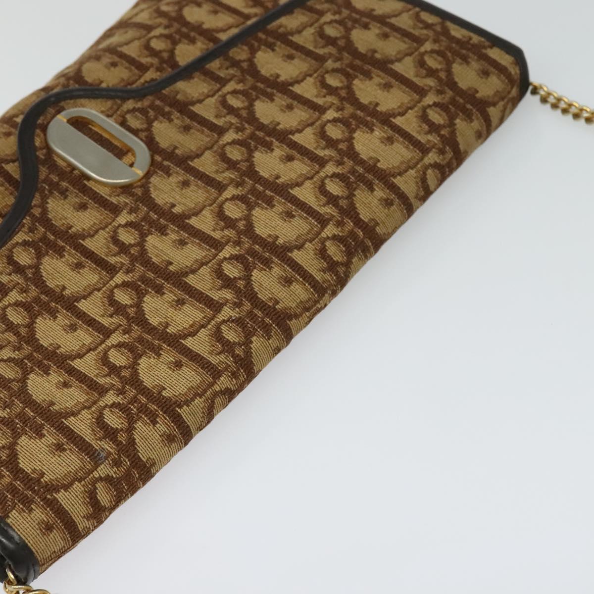 Christian Dior Trotter Canvas Chain Shoulder Bag Brown Gold Auth KD047