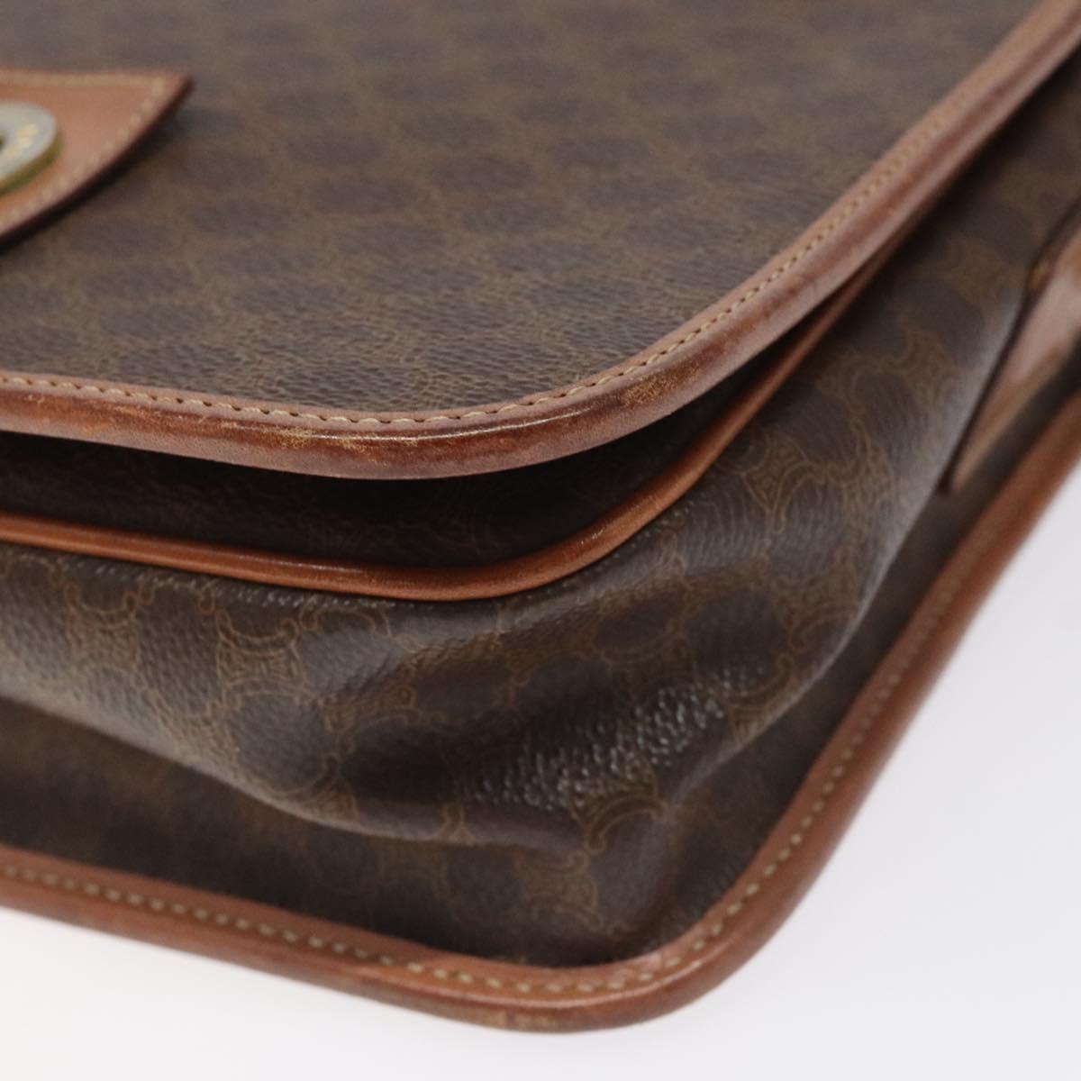CELINE Macadam Canvas Shoulder Bag PVC Leather Brown Gold Auth KD054