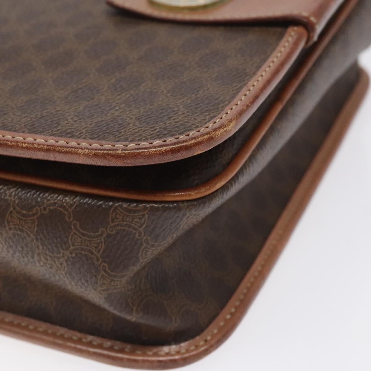 CELINE Macadam Canvas Shoulder Bag PVC Leather Brown Gold Auth KD054