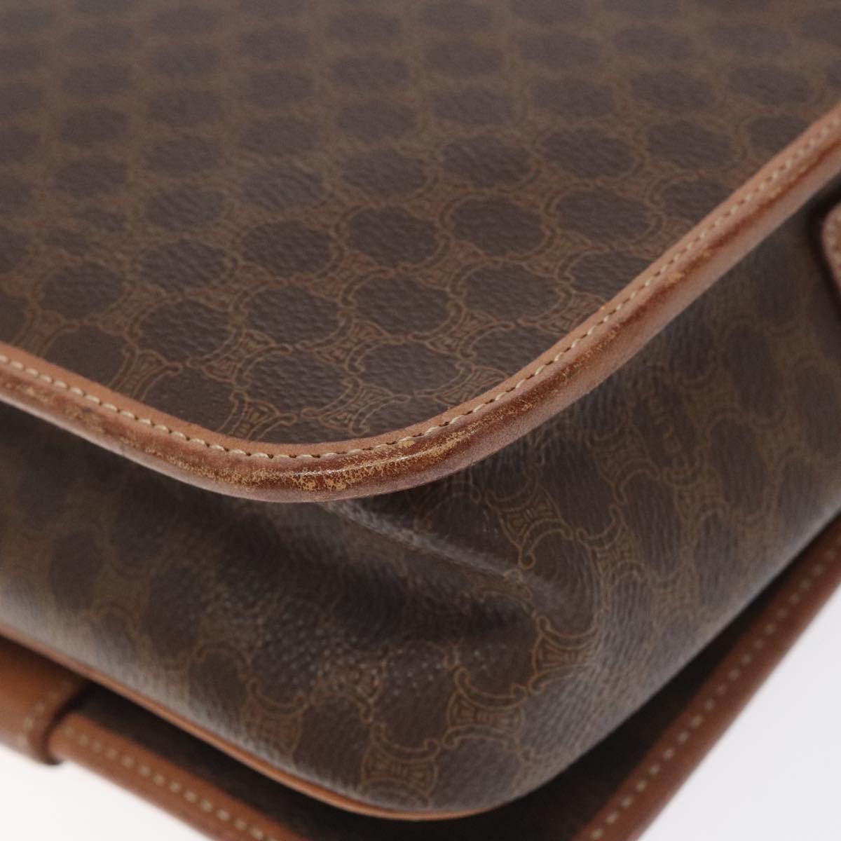 CELINE Macadam Canvas Shoulder Bag PVC Leather Brown Gold Auth KD054