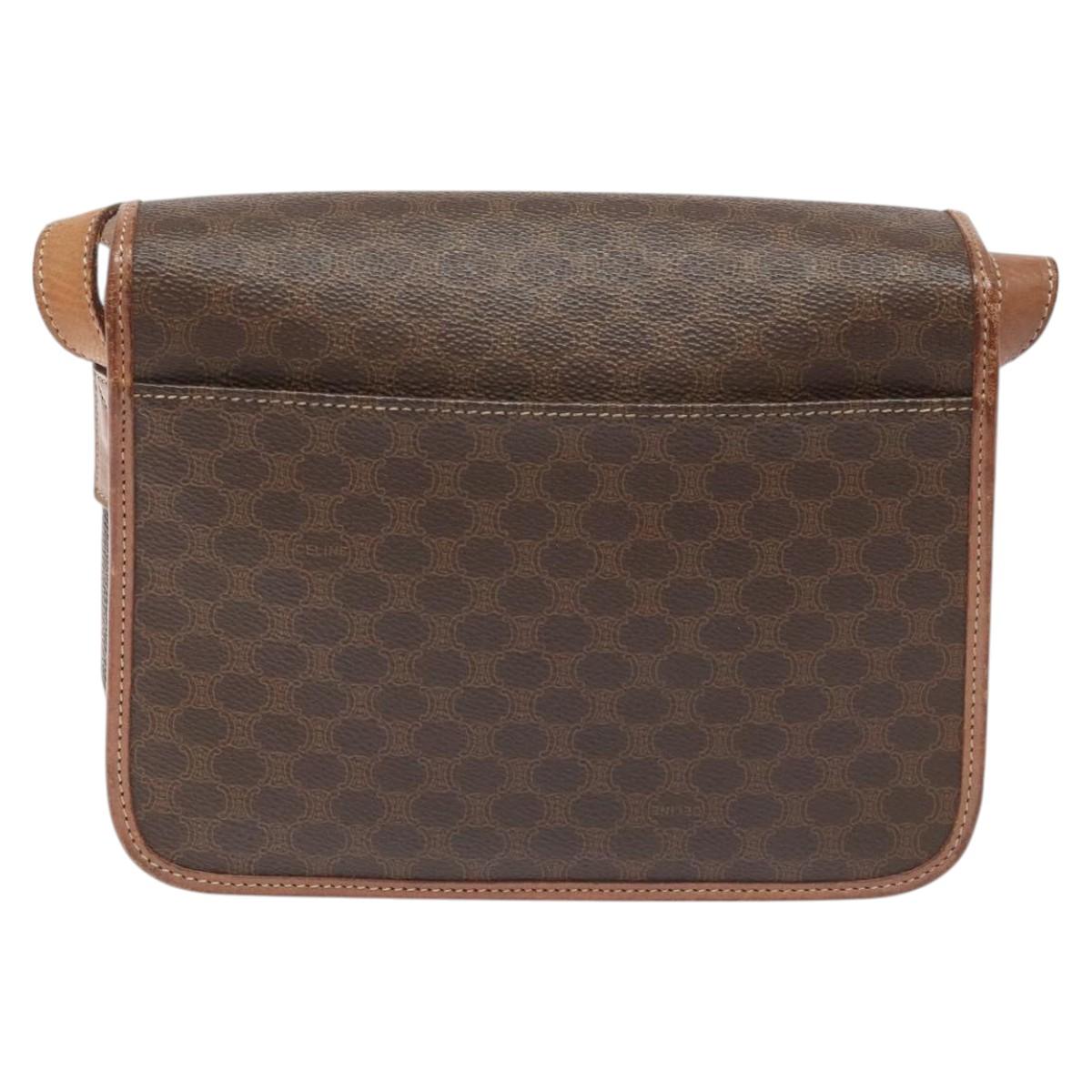 CELINE Macadam Canvas Shoulder Bag PVC Leather Brown Gold Auth KD054