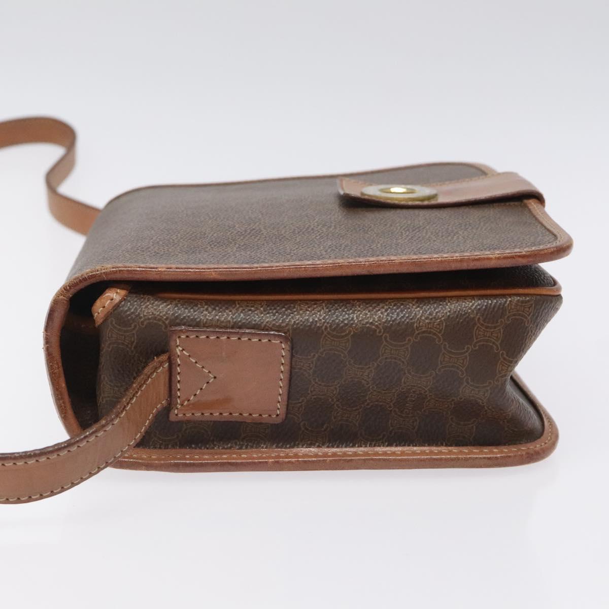 CELINE Macadam Canvas Shoulder Bag PVC Leather Brown Gold Auth KD054