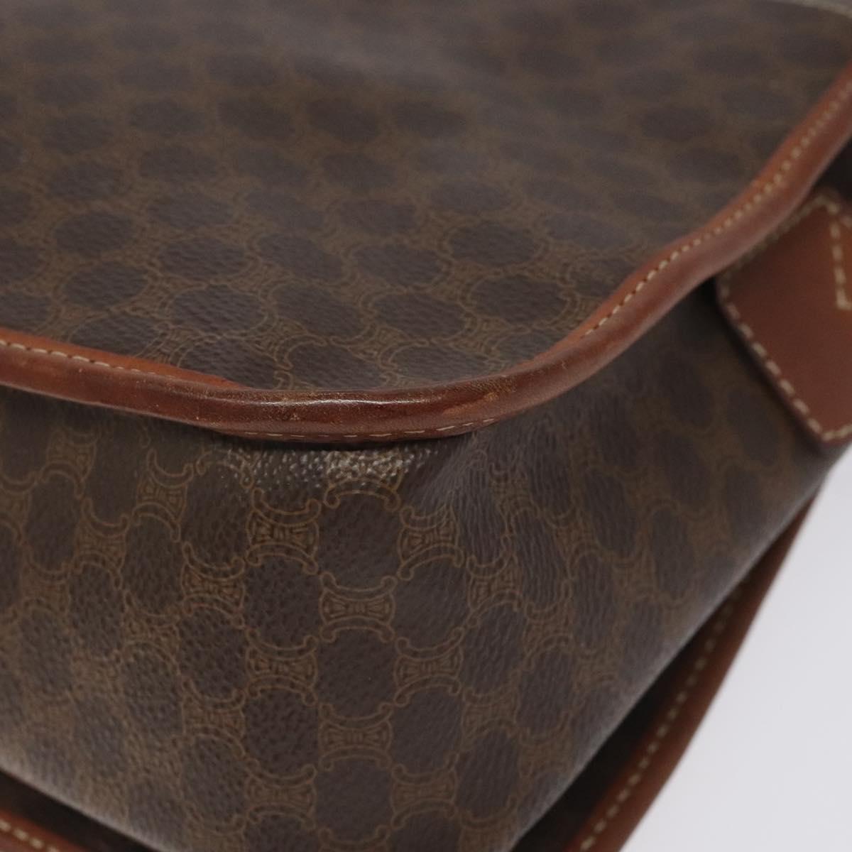 CELINE Macadam Canvas Shoulder Bag PVC Leather Brown Gold Auth KD057