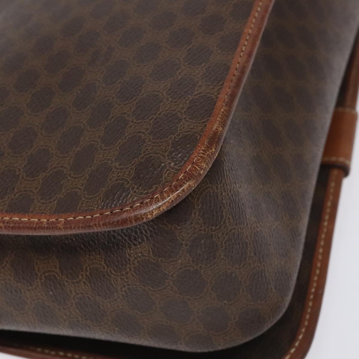 CELINE Macadam Canvas Shoulder Bag PVC Leather Brown Gold Auth KD057