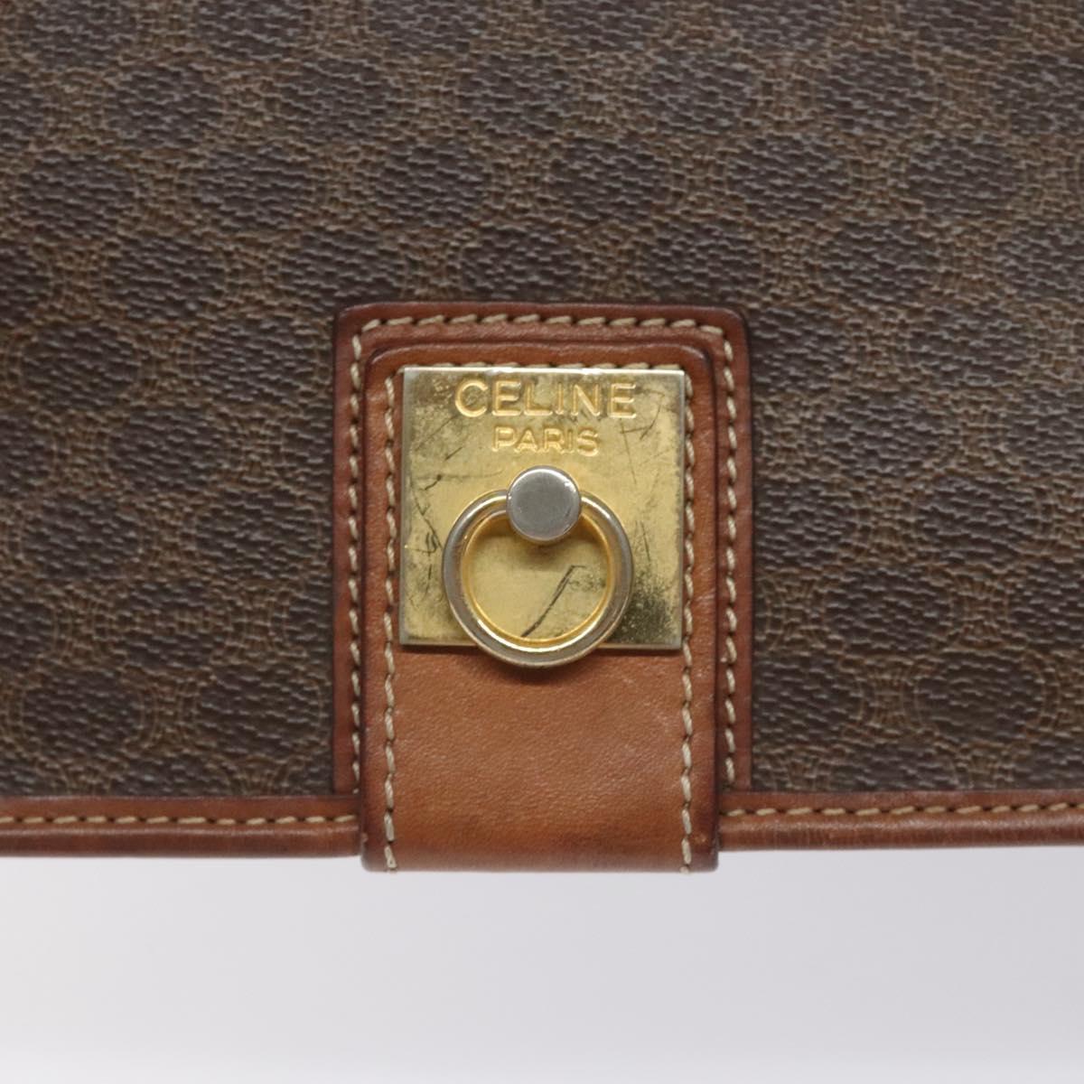 CELINE Macadam Canvas Shoulder Bag PVC Leather Brown Gold Auth KD057