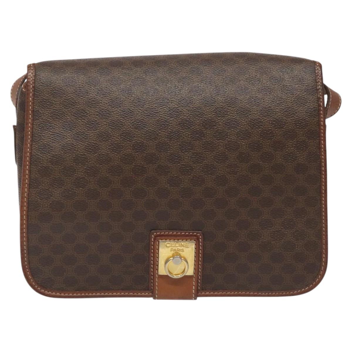 CELINE Macadam Canvas Shoulder Bag PVC Leather Brown Gold Auth KD057