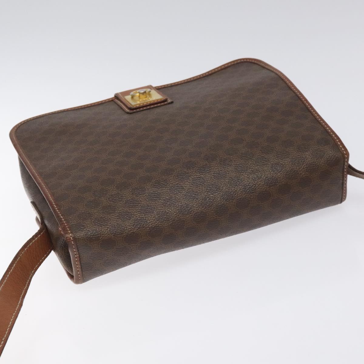 CELINE Macadam Canvas Shoulder Bag PVC Leather Brown Gold Auth KD057