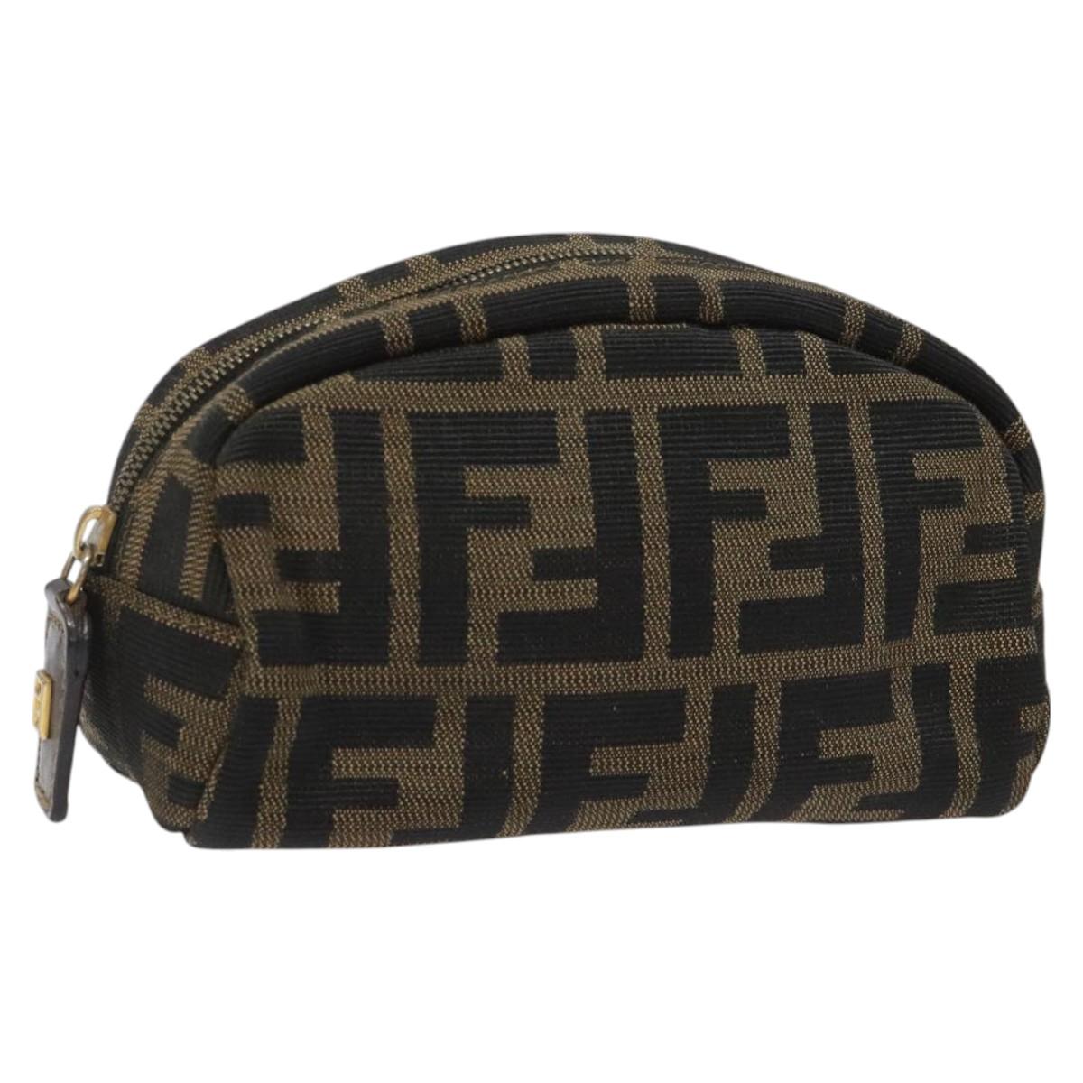 FENDI Zucca Canvas Pouch Brown Black Auth KD058