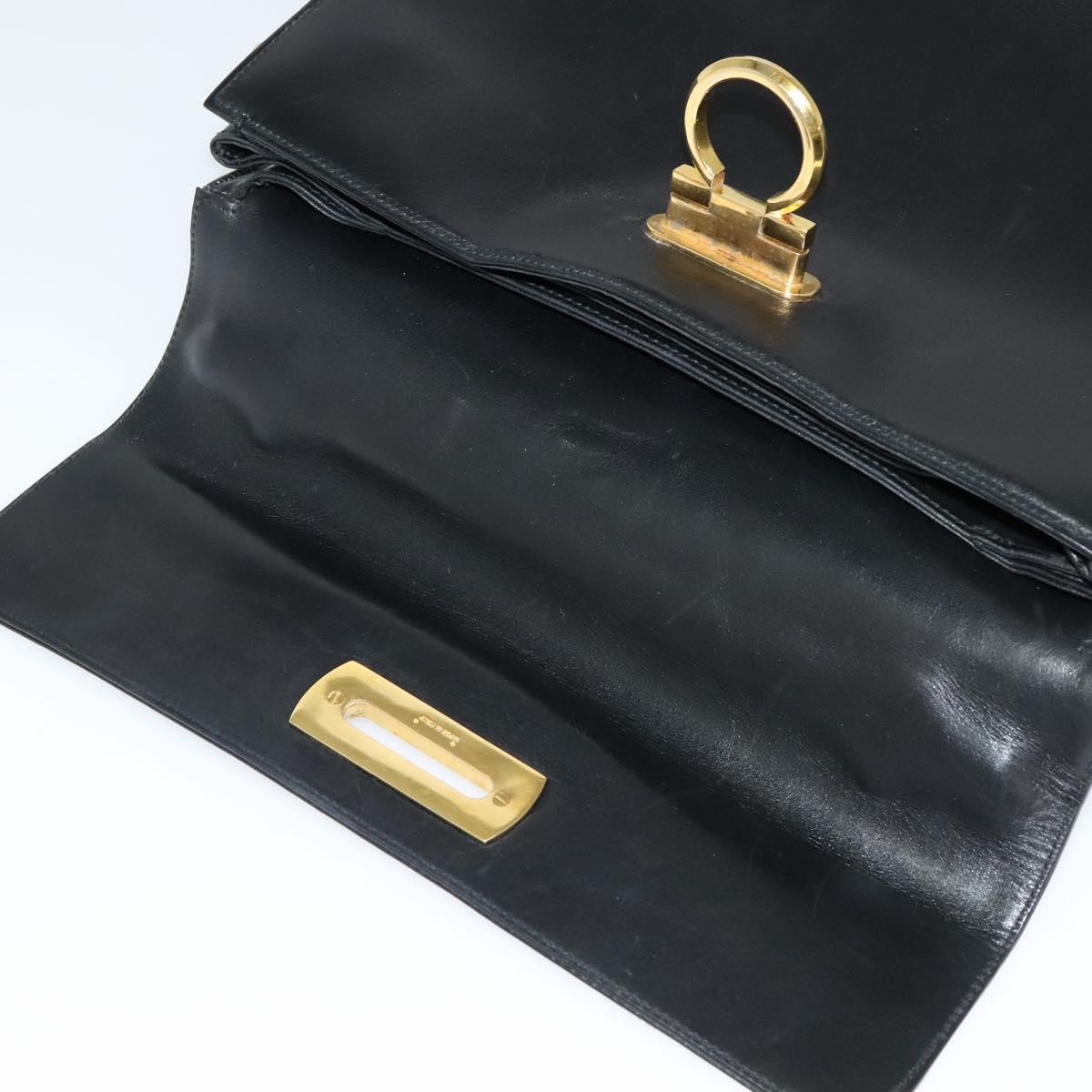 Salvatore Ferragamo Gancini Hand Bag Leather 2way Black Gold Auth KD059