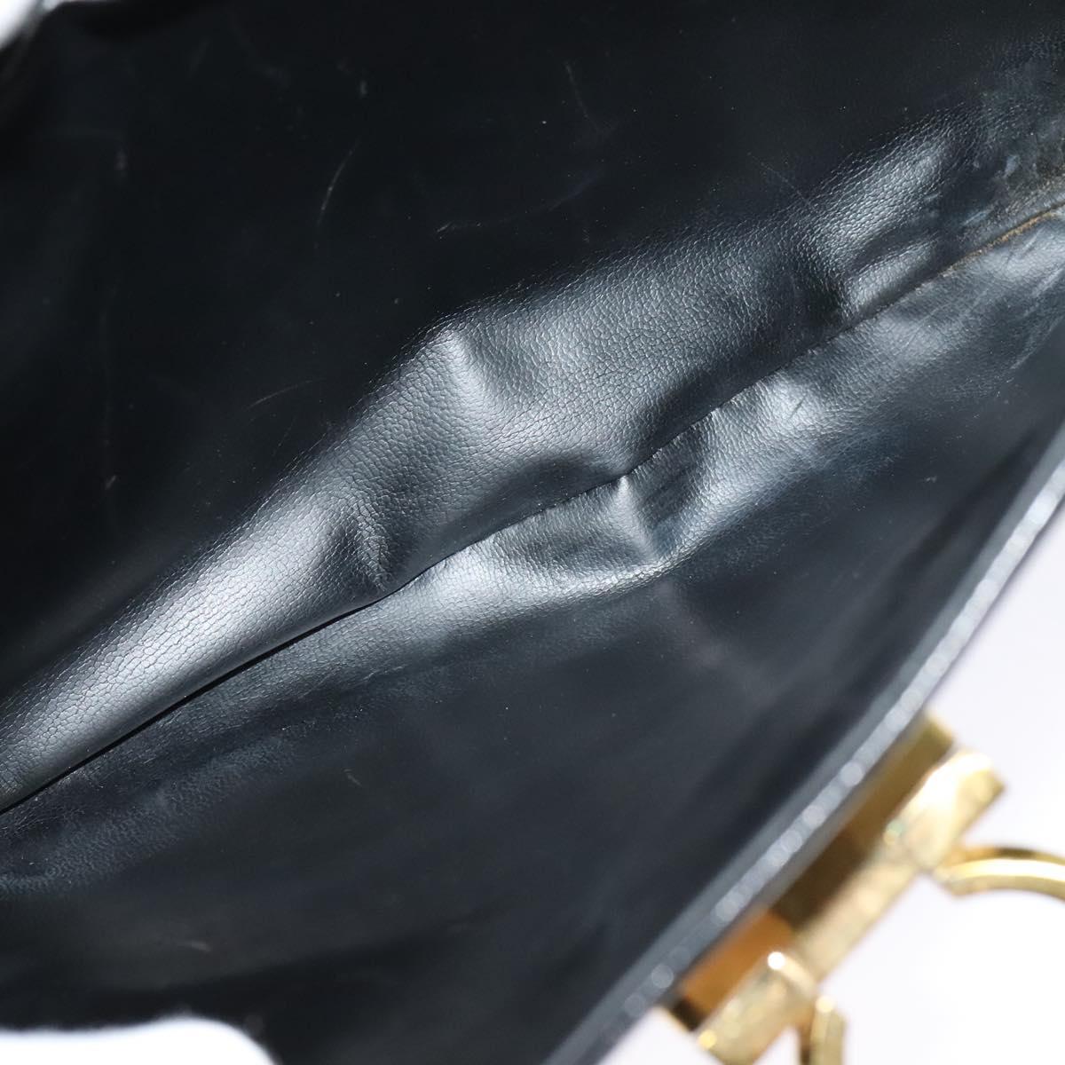 Salvatore Ferragamo Gancini Hand Bag Leather 2way Black Gold Auth KD059