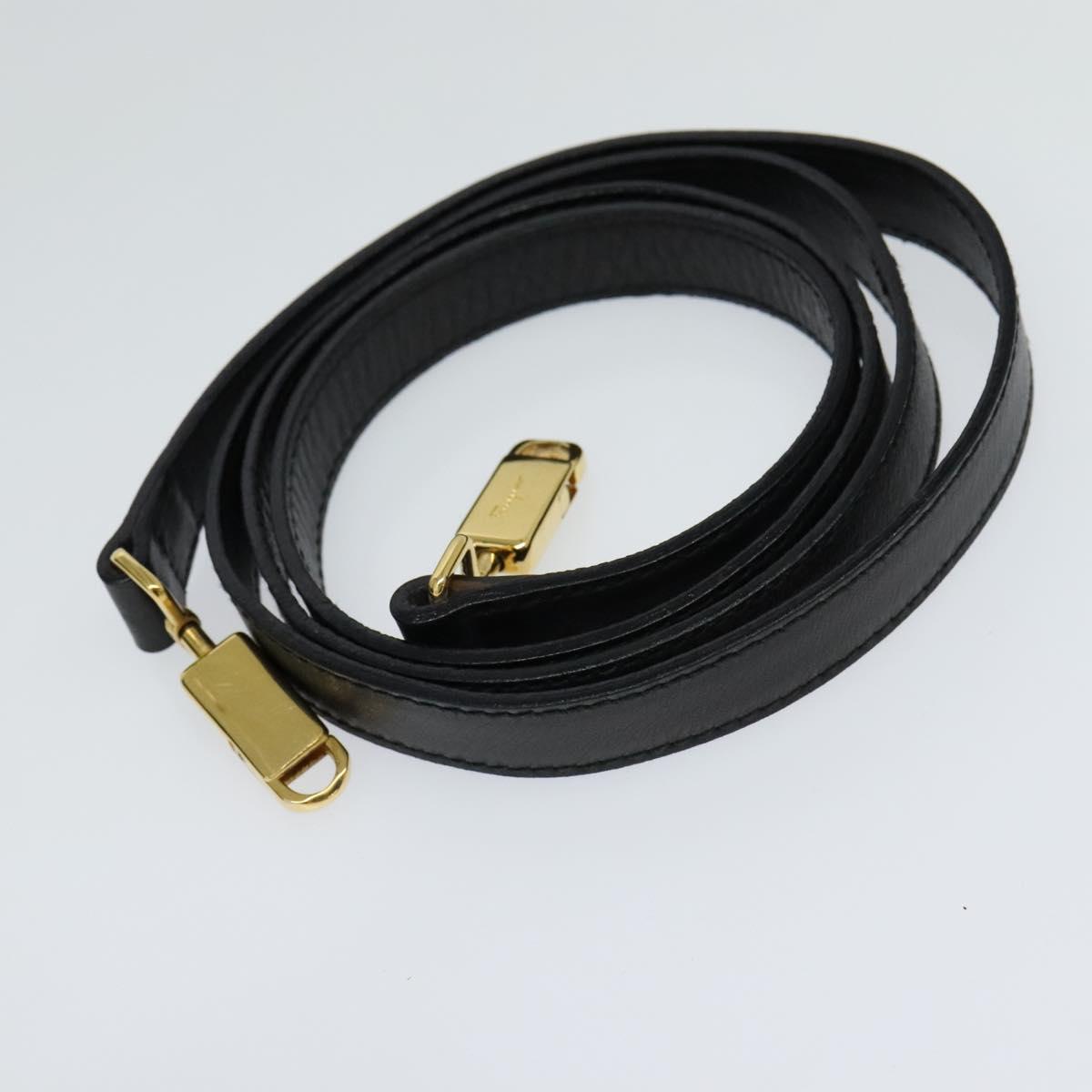 Salvatore Ferragamo Gancini Hand Bag Leather 2way Black Gold Auth KD059