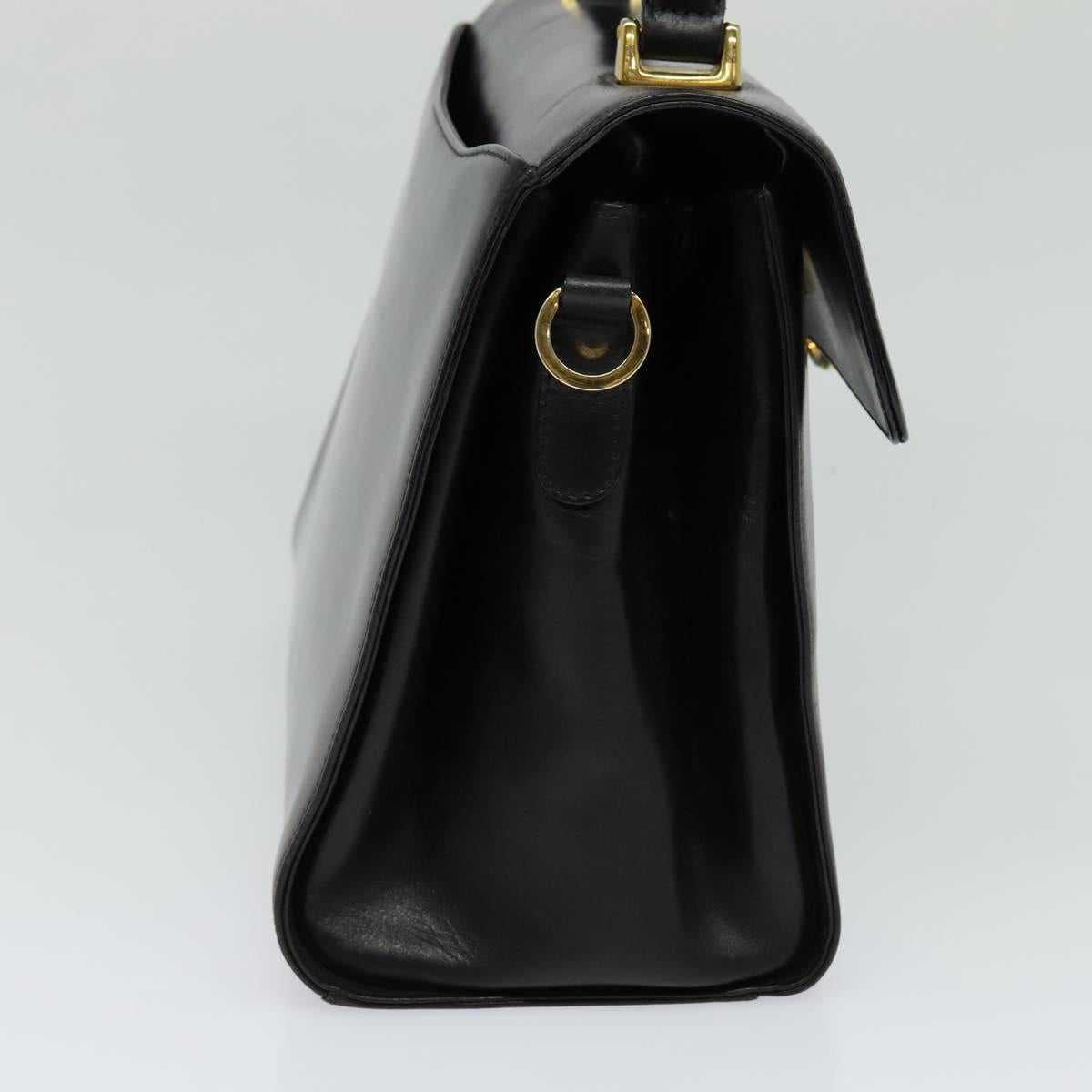 Salvatore Ferragamo Gancini Hand Bag Leather 2way Black Gold Auth KD059