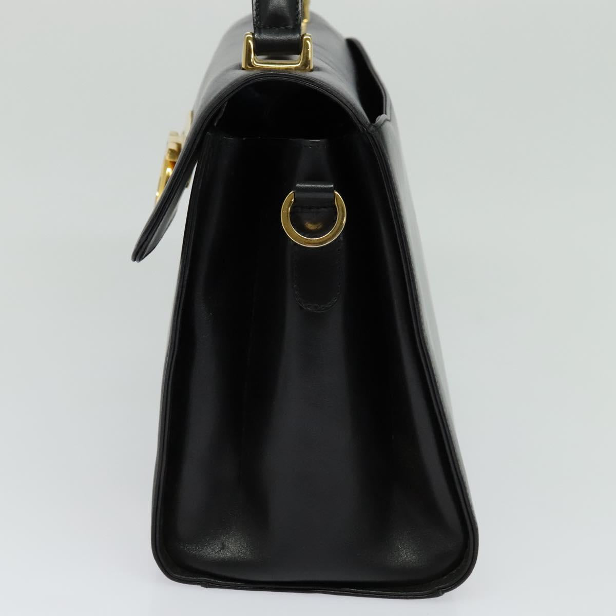 Salvatore Ferragamo Gancini Hand Bag Leather 2way Black Gold Auth KD059