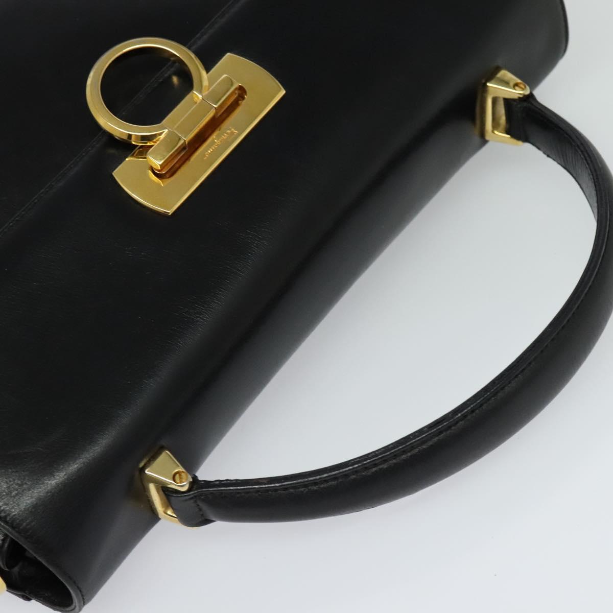 Salvatore Ferragamo Gancini Hand Bag Leather 2way Black Gold Auth KD059