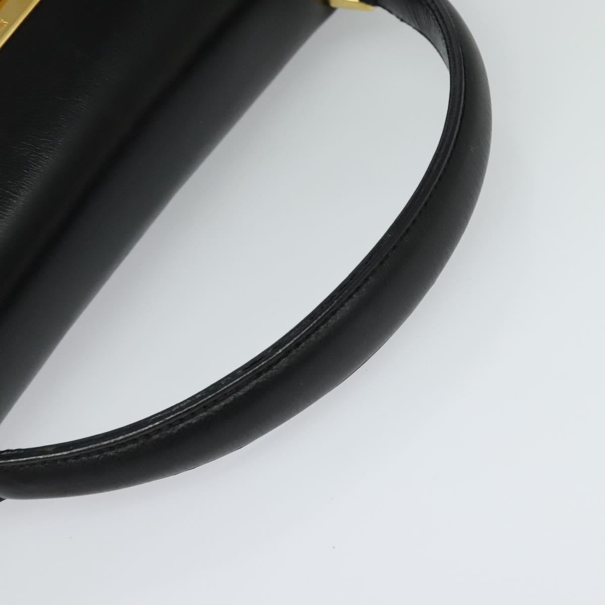 Salvatore Ferragamo Gancini Hand Bag Leather 2way Black Gold Auth KD059