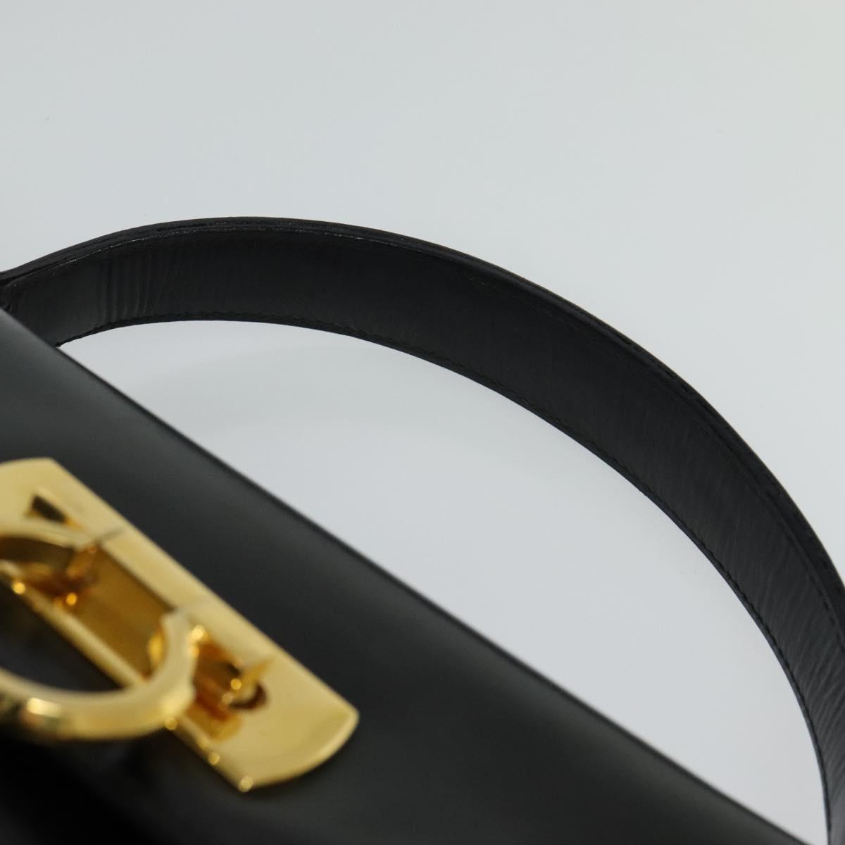 Salvatore Ferragamo Gancini Hand Bag Leather 2way Black Gold Auth KD059