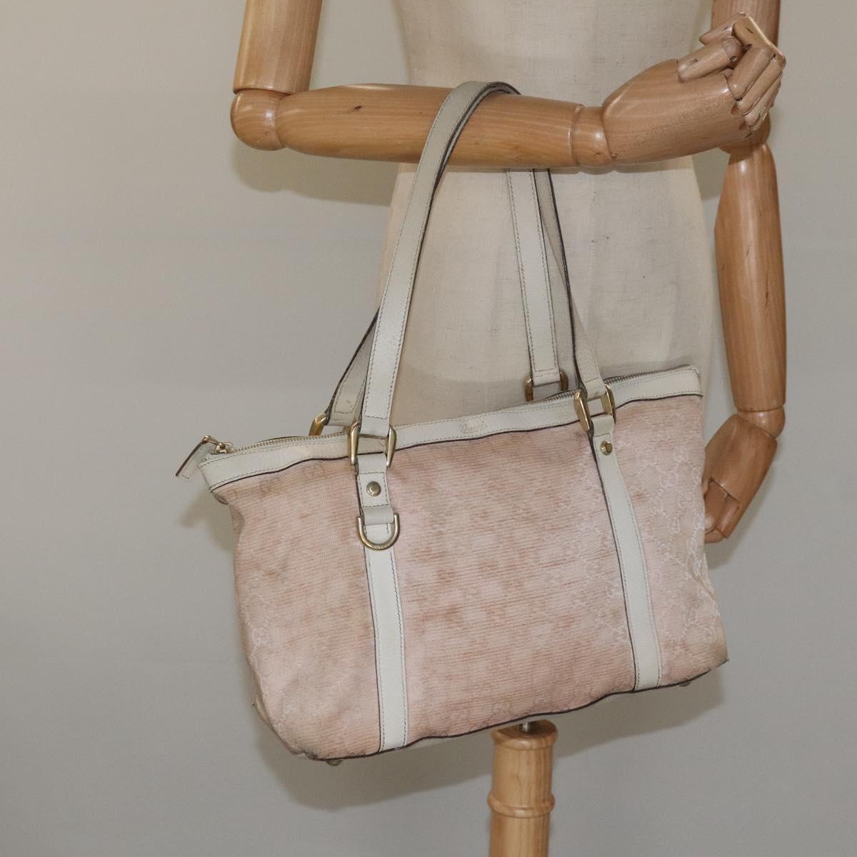 GUCCI GG Canvas Tote Bag Gold Pink 141470 Auth KD061