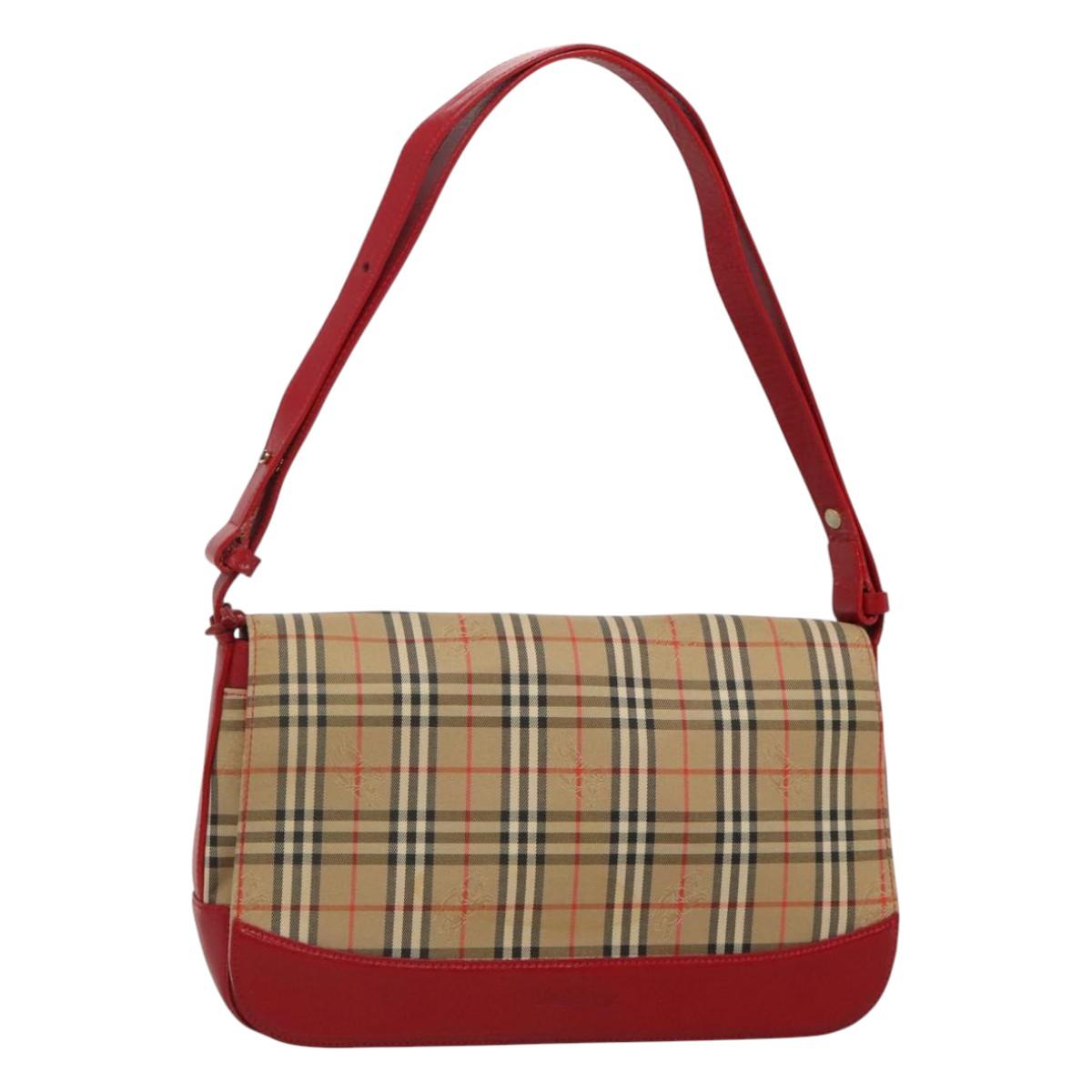 Burberrys Nova Check Shoulder Bag Canvas Leather Beige Red Auth KD063